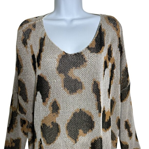 Amoli Medium Animal Leopard Print Mesh Tunic Top Blouse Long Sleeve Gold Mobwife - Picture 3 of 11